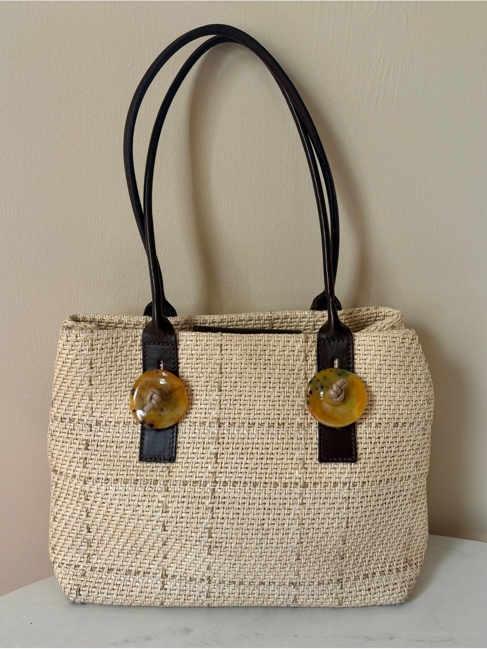 Vintage Roberto Pancani Straw Tote Bag